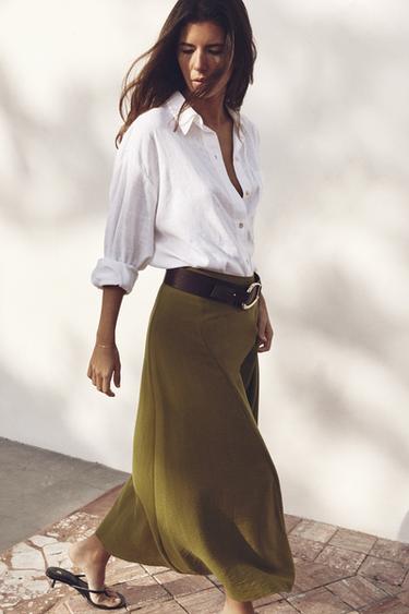 ASYMMETRIC MIDI SKIRT - Olive green by Zara - Image 0