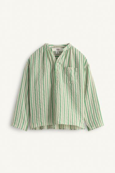 LIMITED EDITION STRIPED SHIRT WITH POCKET - Green stripe by Zara