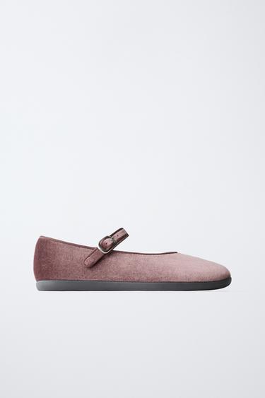 VELVET BALLET FLATS - Pink by Zara