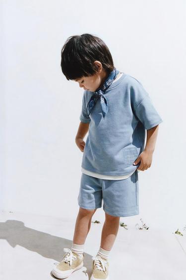 LABEL JOGGING T-SHIRT AND BERMUDA SHORTS SET - Light blue by Zara