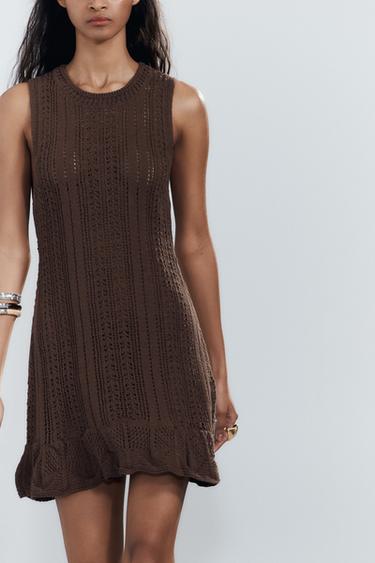 CROCHET KNIT MINI DRESS - Brown by Zara