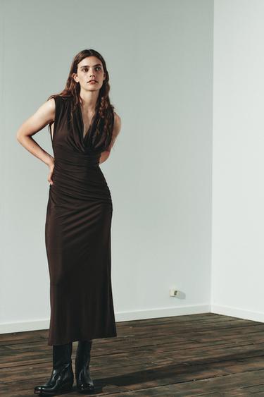 GATHERED MIDI DRESS - Chocolate by Zara - Image 0