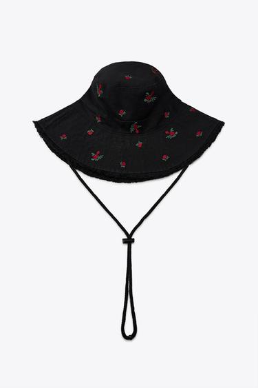 EMBROIDERED FLOWER BUCKET HAT - Black by Zara