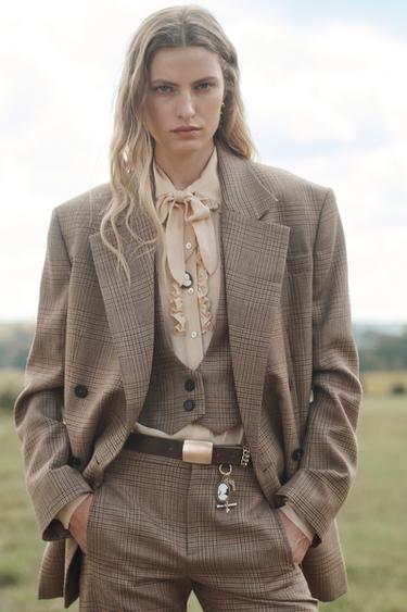 LIMITED EDITION WOOL CHECK WAISTCOAT - Brown by Zara