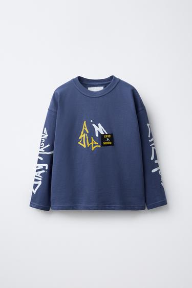 T-SHIRT WITH GRAFFITI LABEL DETAIL - Blue by Zara