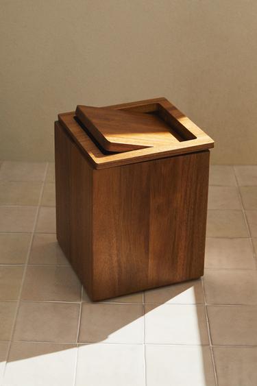 SQUARE WOODEN BATHROOM BIN - Light beige by Zara