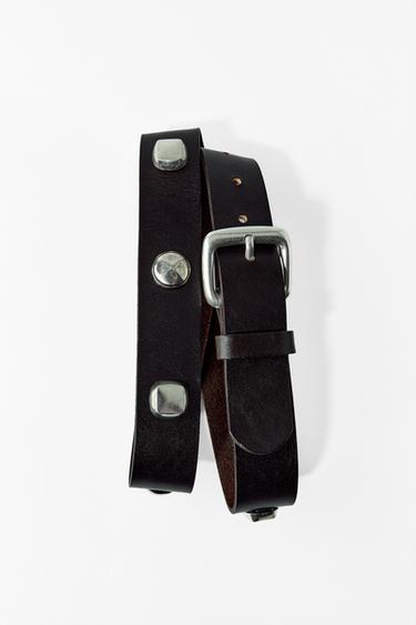 STUDDED LEATHER BELT - Brown by Zara