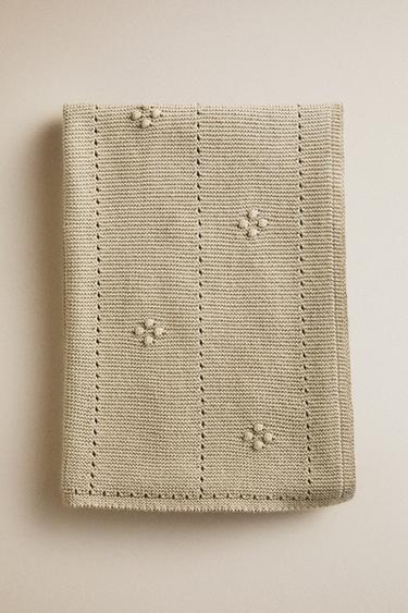 OPENWORK COTTON BABY BLANKET - Green by Zara