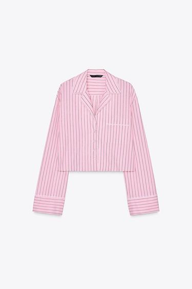 STRIPED POPLIN CROPPED SHIRT - Pink by Zara