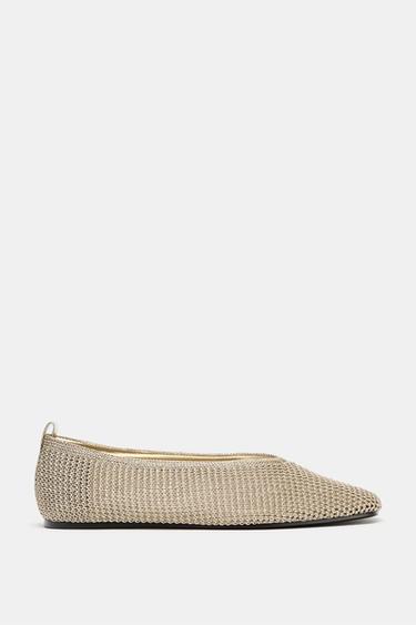 METALLIC BRAIDED BALLET FLATS - Gold by Zara