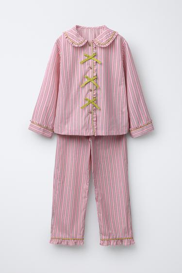 6-14 YEARS/STRIPED SHIRT AND TROUSER PYJAMAS WITH BOWS - Pink by Zara - Image 0