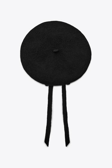 100% WOOL BERET WITH BOW - Black by Zara