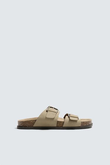 LEATHER STRAP SANDALS - Beige by Zara
