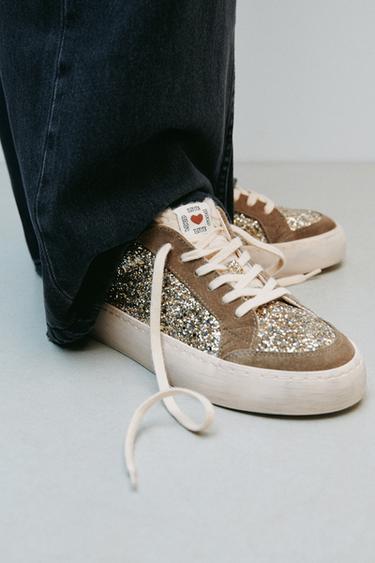 GLITTER FAUX SHEARLING SNEAKERS - Grey by Zara