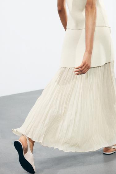 COMBINED PLEATED KNIT SKIRT - Mid-ecru by Zara