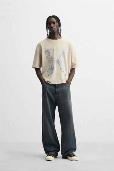 CONTRAST PRINT KNIT T-SHIRT - Ecru by Zara - Image 0