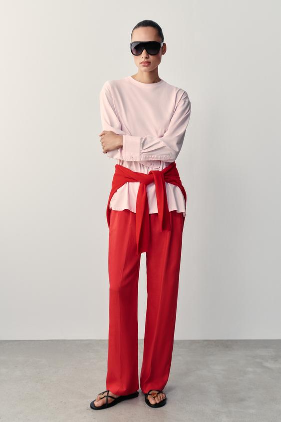 CONTRAST LONG SLEEVE T-SHIRT - Pink by Zara - Image 0