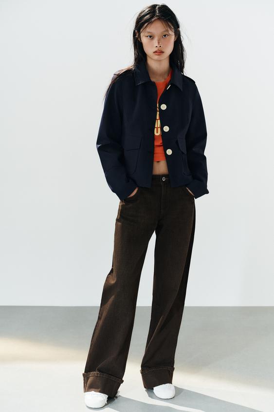 TRF FOLDED LOW-RISE JEANS - Brown by Zara - Image 0