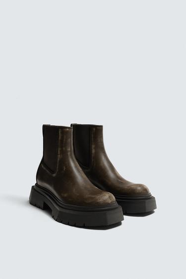 DISTRESSED CHUNKY CHELSEA BOOTS - Brown by Zara