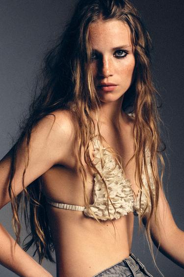 LIMITED EDITION EMBOSSED FLORAL BEADED BRA - Bone by Zara - Image 0