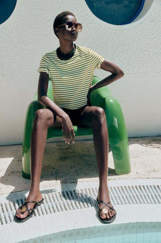 STRIPED SHORT SLEEVE T-SHIRT - Green stripe by Zara - Image 0