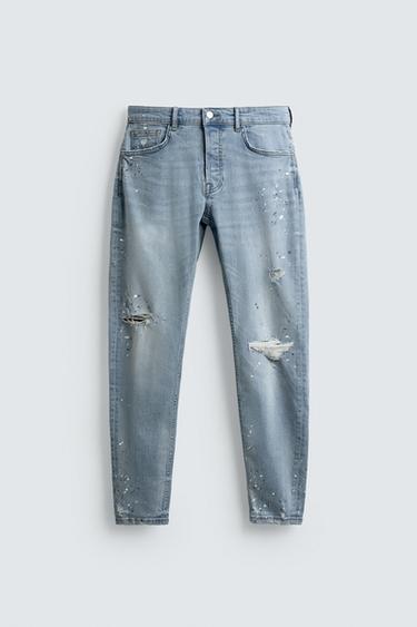 RIPPED SKINNY FIT JEANS - Light blue by Zara