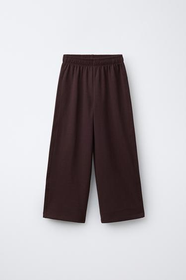 WIDE-LEG INTERLOCK TROUSERS - Brown by Zara