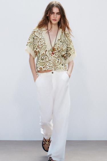 PRINTED TOP WITH CROCHET TRIM - Multicoloured by Zara - Image 0