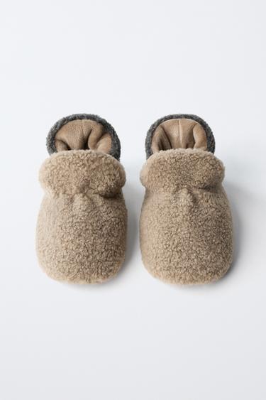 FAUX SHEARLING SLIPPERS - Mink Grey by Zara