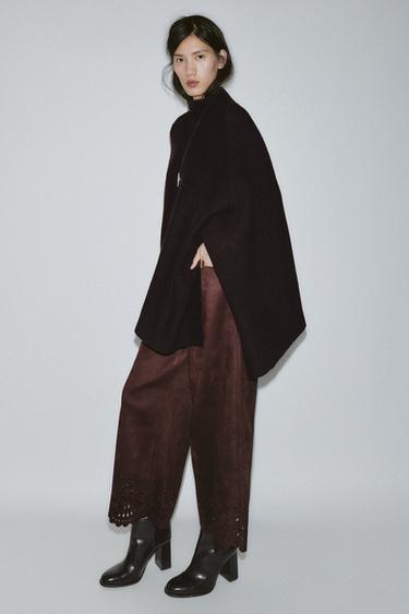 SUEDE-EFFECT CULOTTES WITH LASER-CUT HEM - Brown by Zara