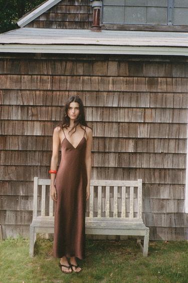 SATIN MIDI DRESS - Dark mink by Zara