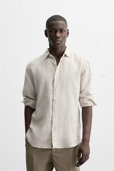 100% LINEN SHIRT - Light beige by Zara