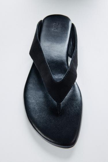 FLAT LEATHER SANDALS - Black by Zara