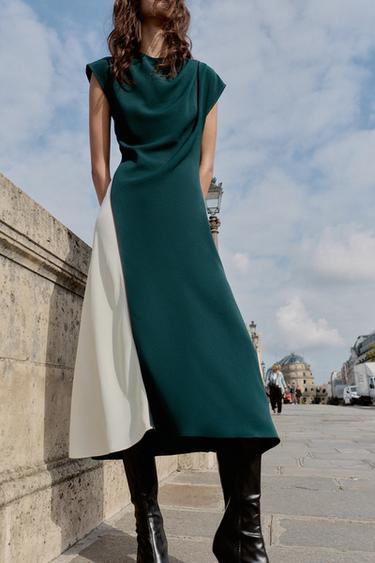 COMBINED MIDI DRESS - Ecru / Blue by Zara