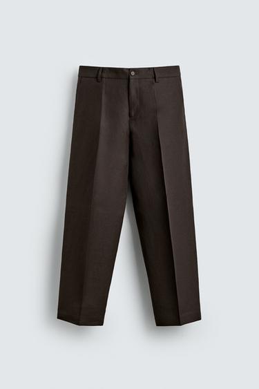 LIMITED EDITION 100% LINEN SUIT TROUSERS - Brown by Zara