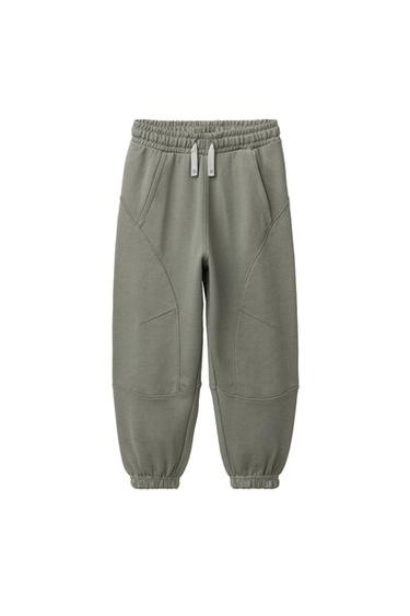 balloon TROUSERS WITH CONTRAST PIQUÉ - Light khaki by Zara