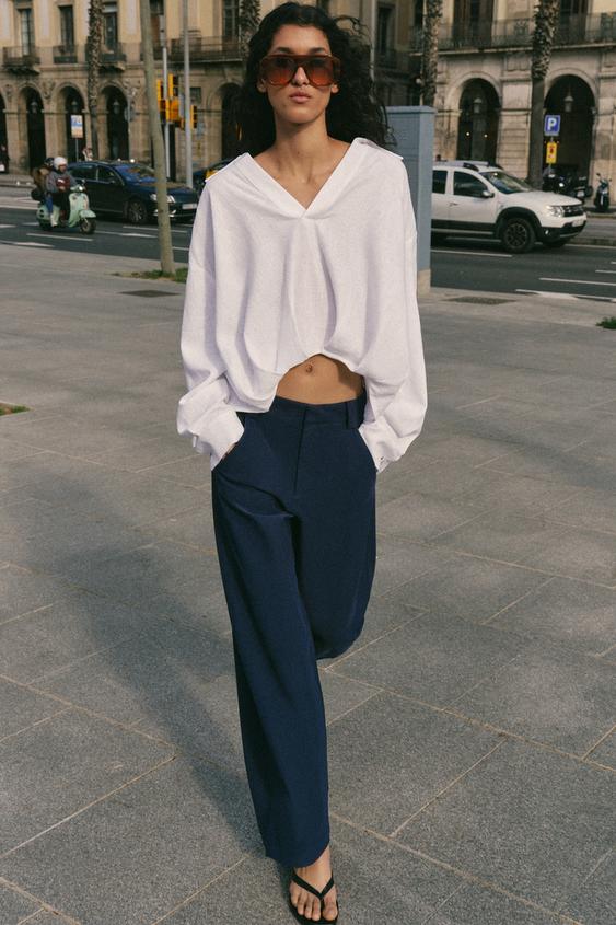 LINEN BLEND SHIRT WITH PUFF HEM - White by Zara - Image 0