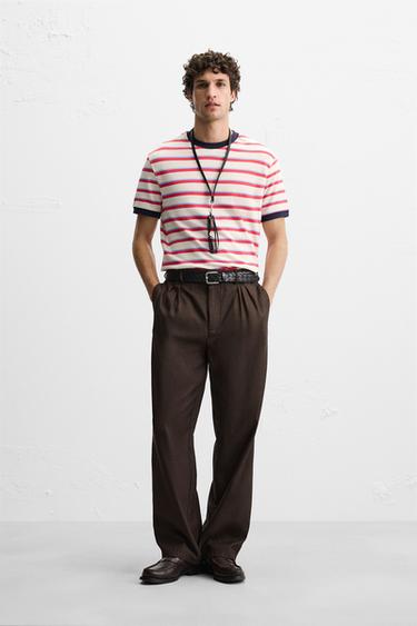 STRIPED CONTRAST T-SHIRT - Red / Coral by Zara - Image 0