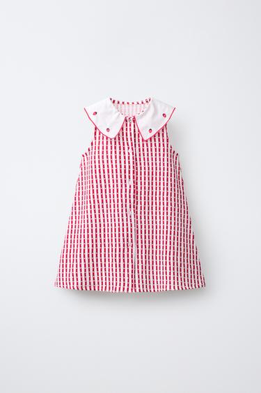 STRIPED DRESS WITH EMBROIDERED COLLAR - Strawberry by Zara