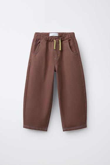 BALLOON TROUSERS WITH TOPSTITCHING - Brown by Zara