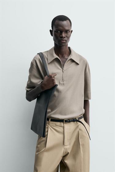 TECHNICAL ZIP-UP POLO SHIRT - Beige marl by Zara