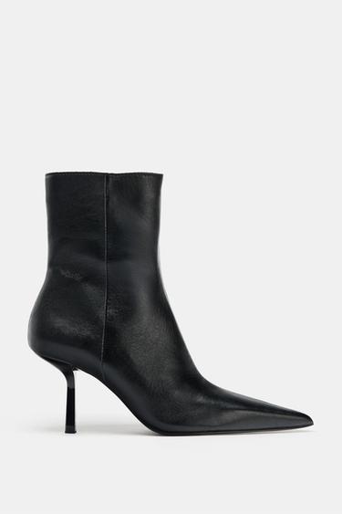 LEATHER HIGH-HEEL ANKLE BOOTS - Black by Zara