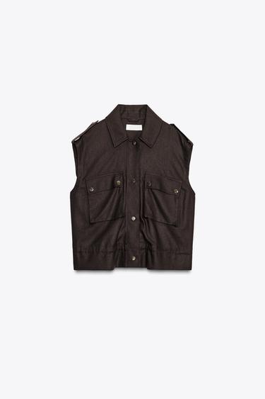 CARGO WAISTCOAT WITH LINEN - Brown by Zara