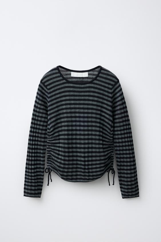 STRIPED GATHERED KNIT JUMPER - Blues by Zara - Image 0