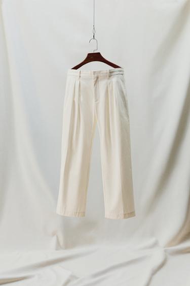 PLEATED CHINO TROUSERS AARON LEVINE X ZARA - Oyster-white by Zara