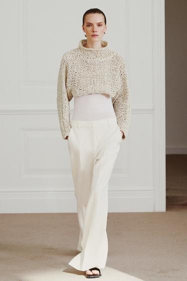CROPPED KNIT JUMPER WITH INTERTWINED RIBBON - Ecru by Zara