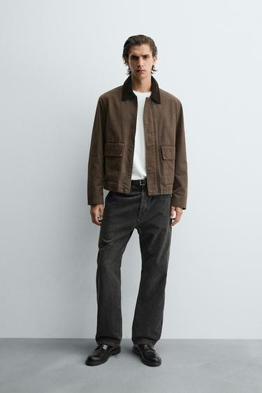 CONTRAST WAXED-EFFECT JACKET - Brown by Zara - Image 0