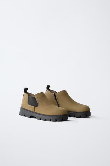 LEATHER ANKLE BOOTS - Khaki Green by Zara