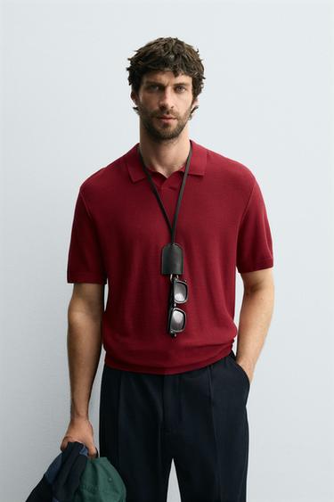 TEXTURED KNIT POLO SHIRT - Bright red by Zara