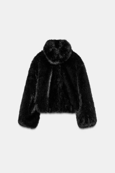 SHORT FAUX FUR COAT - Black by Zara
